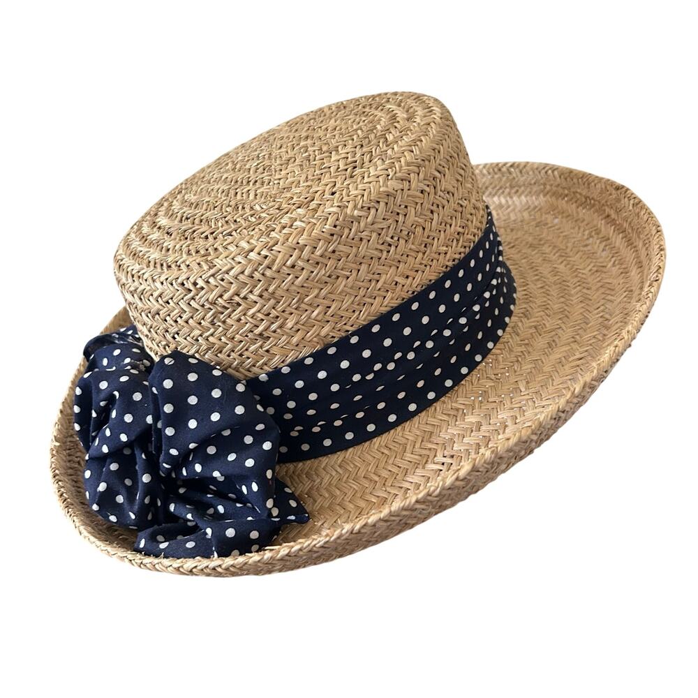 Firethorn Summer Rules Wide Brim Straw Sun Hat with Polka Dot Bow resortwear